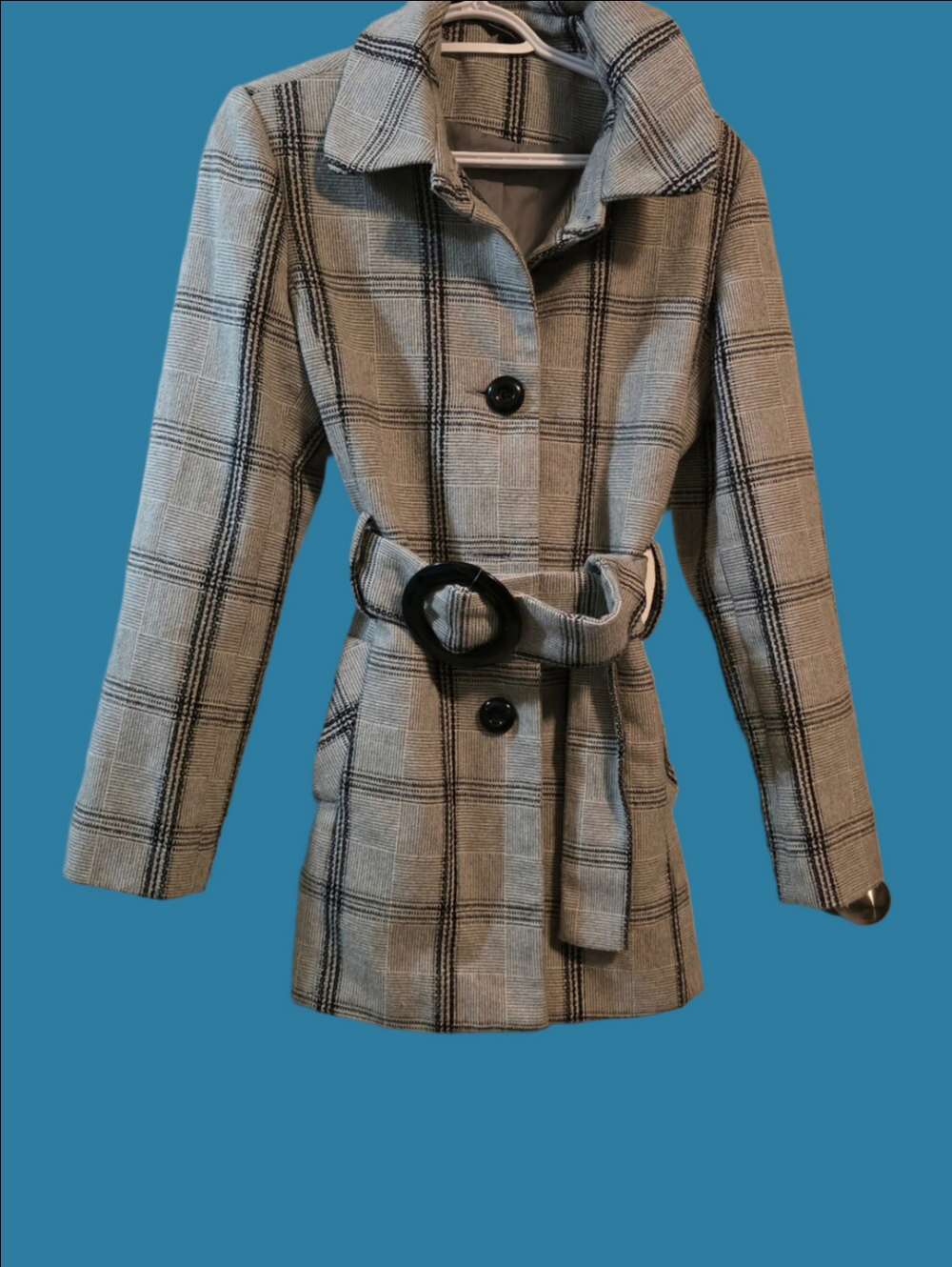 4/$97 Deal! Women's Gray Plaid Belted Trench Coat